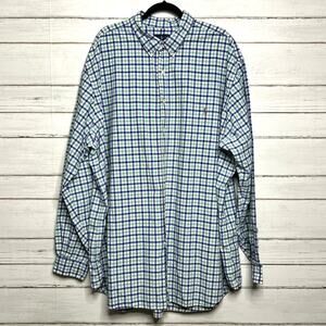 Ralph Lauren Blue White Plaid Button Down Size 4X Tall